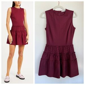 NWT RED Valentino Fit & Flare Sleeveless Jersey Dress in Burgundy Size Small